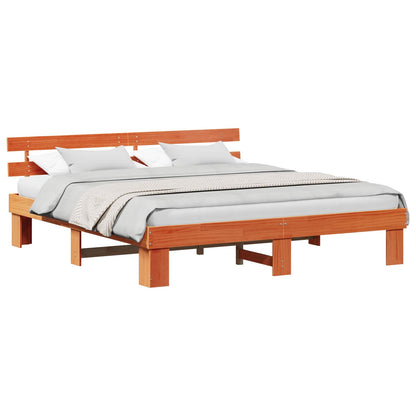 Bed Frame with Headboard Wax Brown 180 x 200 cm Solid Pine Wood