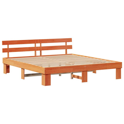 Bed Frame with Headboard Wax Brown 180 x 200 cm Solid Pine Wood
