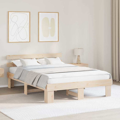 Bed Frame with Headboard Natural 160 x 200 cm Solid Pine Wood