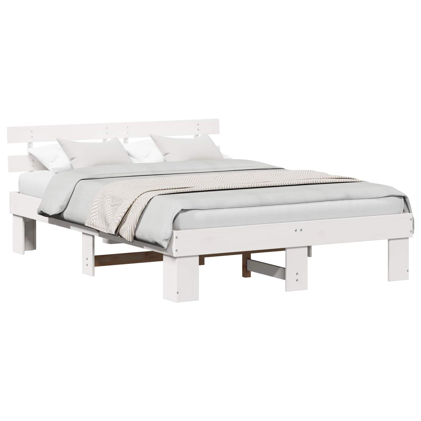 Bed Frame with Headboard White 160 x 200 cm Solid Pine Wood