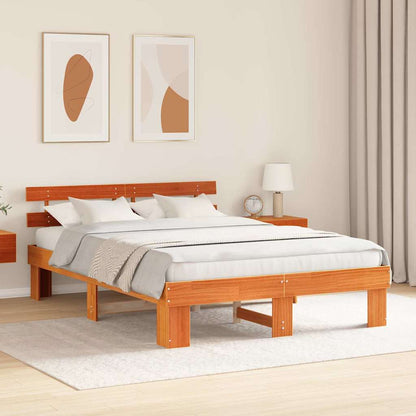 Bed Frame with Headboard Wax Brown 160 x 200 cm Solid Pine Wood
