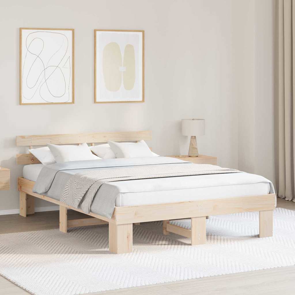 Bed Frame with Headboard Natural 150 x 200 cm Solid Pine Wood