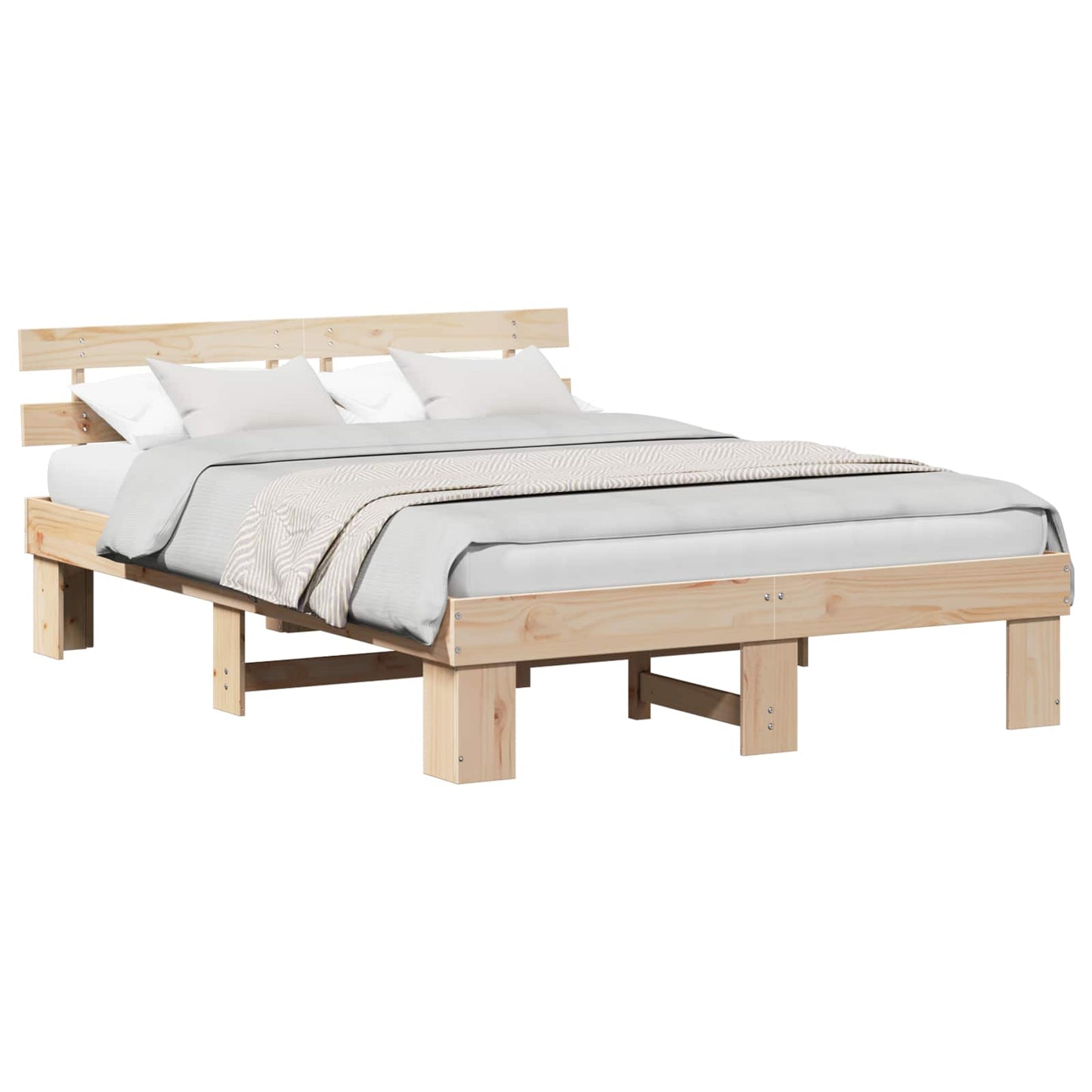 Bed Frame with Headboard Natural 150 x 200 cm Solid Pine Wood
