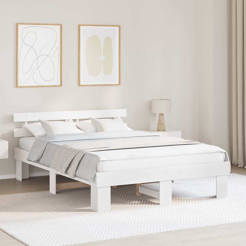 Bed Frame with Headboard White 150 x 200 cm Solid Pine Wood