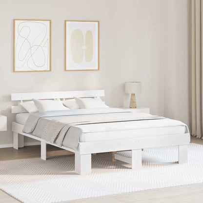 Bed Frame with Headboard White 150 x 200 cm Solid Pine Wood