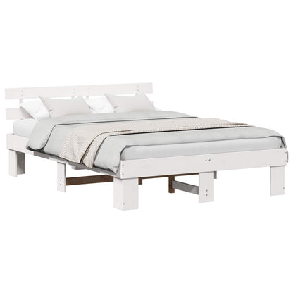 Bed Frame with Headboard White 150 x 200 cm Solid Pine Wood