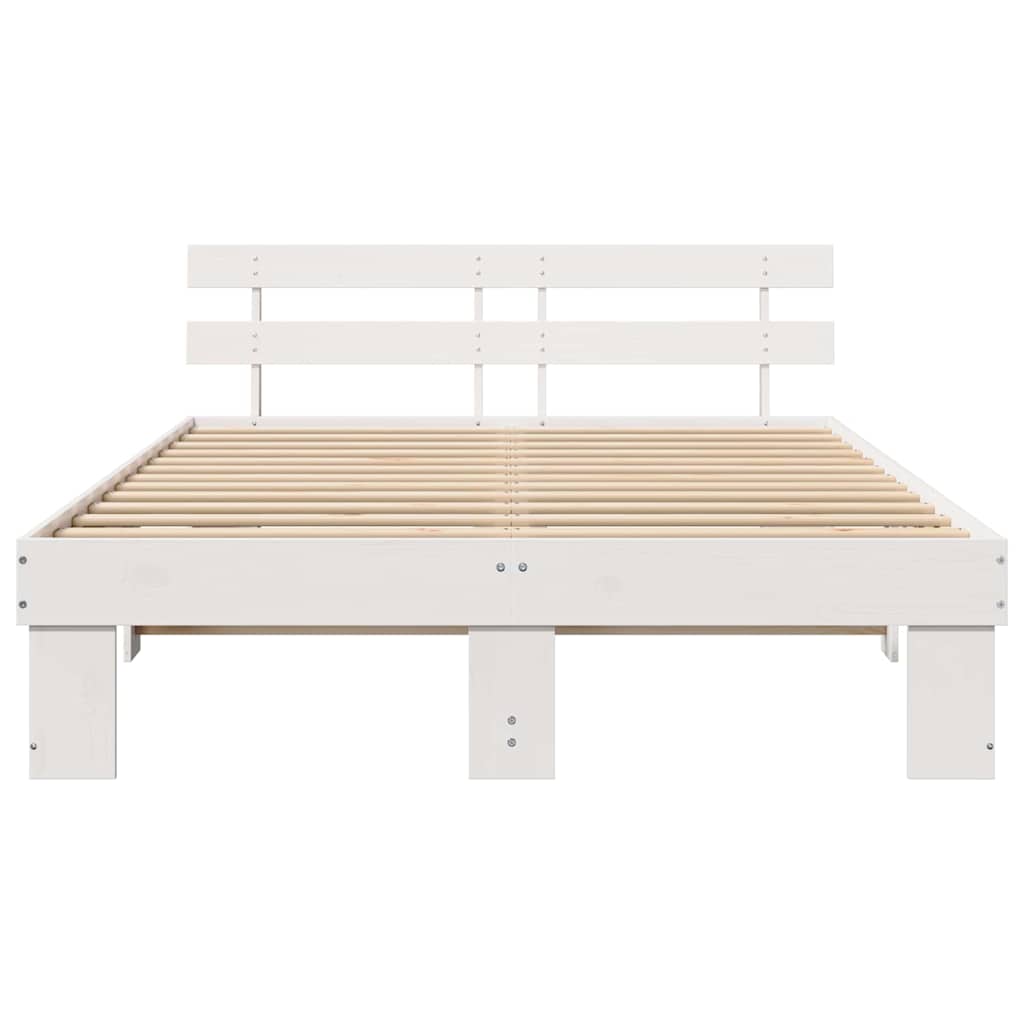 Bed Frame with Headboard White 150 x 200 cm Solid Pine Wood
