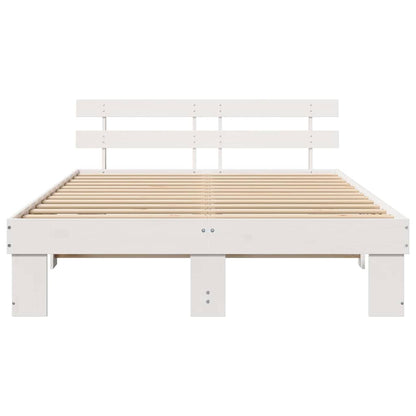 Bed Frame with Headboard White 150 x 200 cm Solid Pine Wood