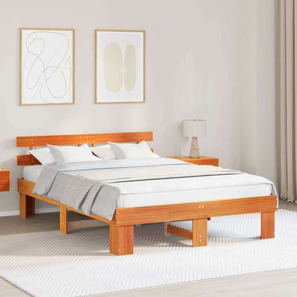 Bed Frame with Headboard Wax Brown 150 x 200 cm Solid Pine Wood