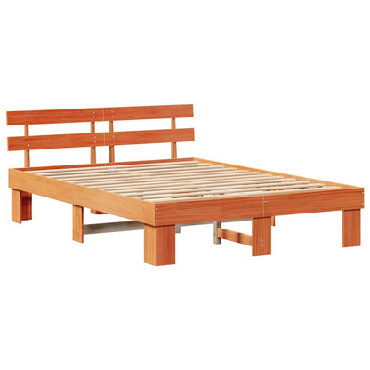 Bed Frame with Headboard Wax Brown 150 x 200 cm Solid Pine Wood