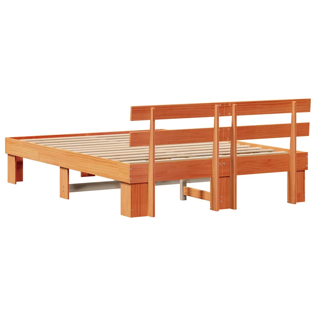 Bed Frame with Headboard Wax Brown 150 x 200 cm Solid Pine Wood