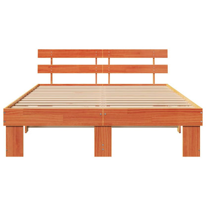 Bed Frame with Headboard Wax Brown 150 x 200 cm Solid Pine Wood