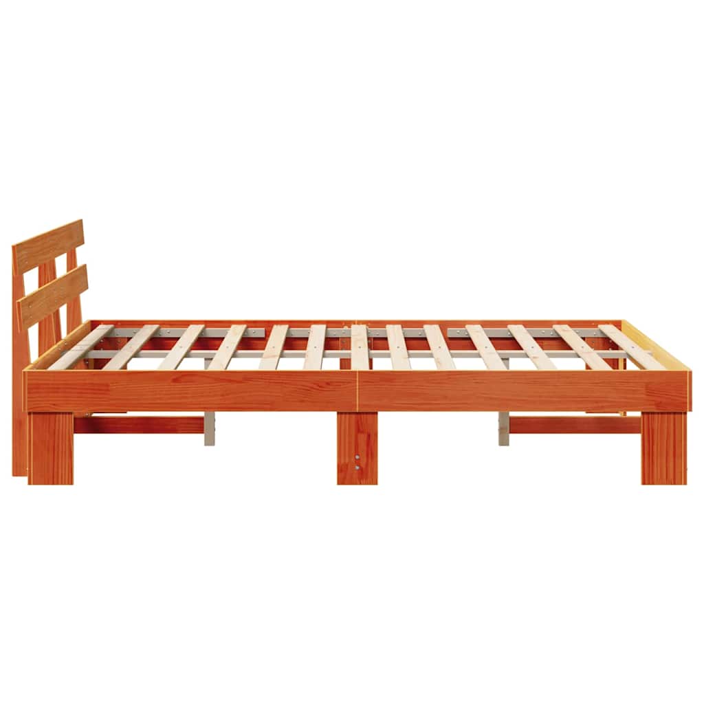 Bed Frame with Headboard Wax Brown 150 x 200 cm Solid Pine Wood