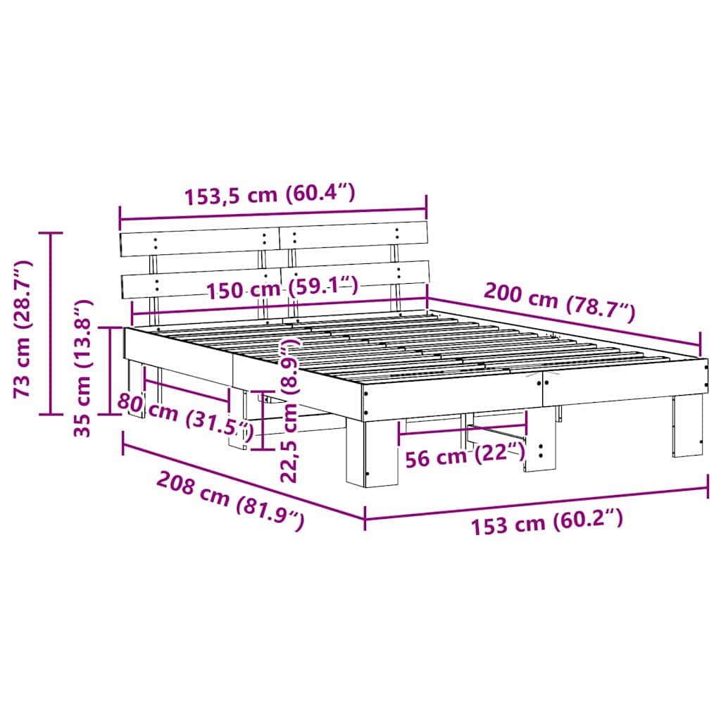 Bed Frame with Headboard Wax Brown 150 x 200 cm Solid Pine Wood