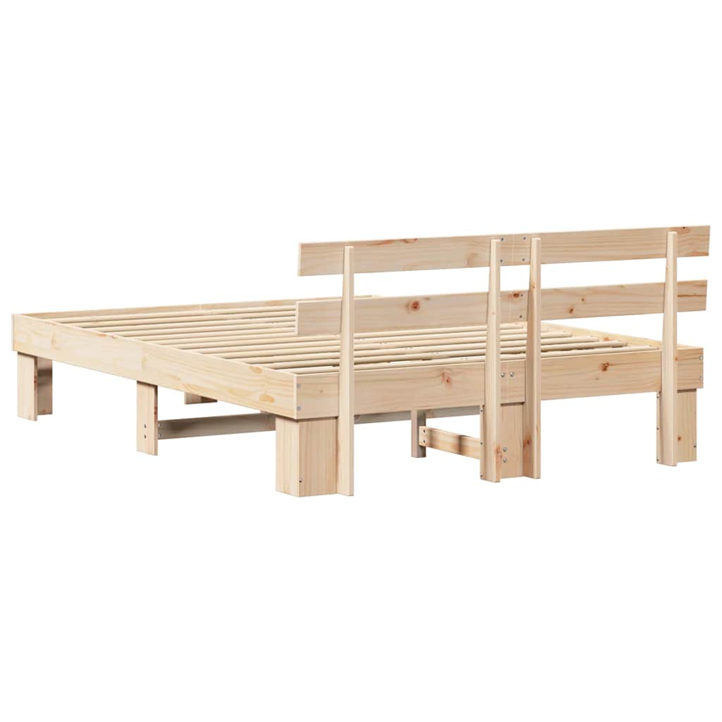 Bed Frame with Headboard Natural 140 x 200 cm Solid Pine Wood
