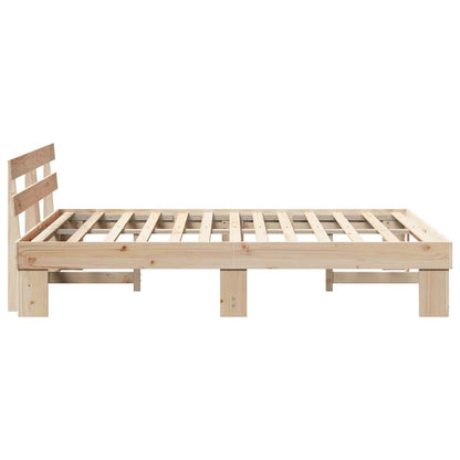 Bed Frame with Headboard Natural 140 x 200 cm Solid Pine Wood