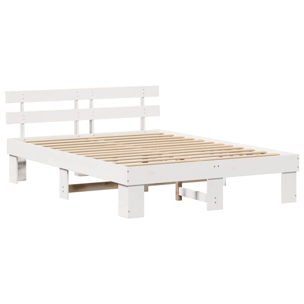 Bed Frame with Headboard White 140 x 200 cm Solid Pine Wood