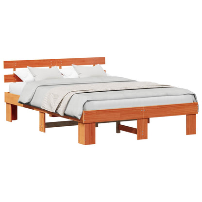 Bed Frame with Headboard Wax Brown 140 x 200 cm Solid Pine Wood