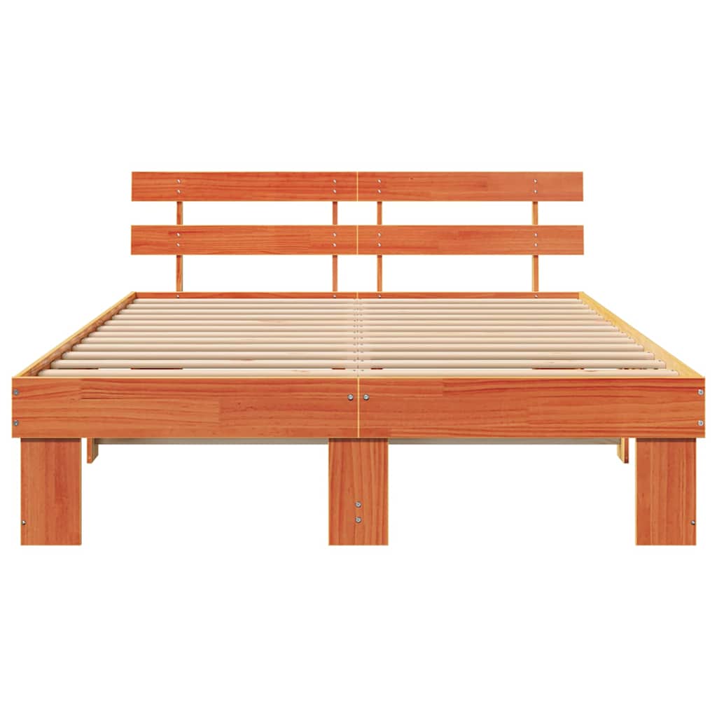 Bed Frame with Headboard Wax Brown 140 x 200 cm Solid Pine Wood