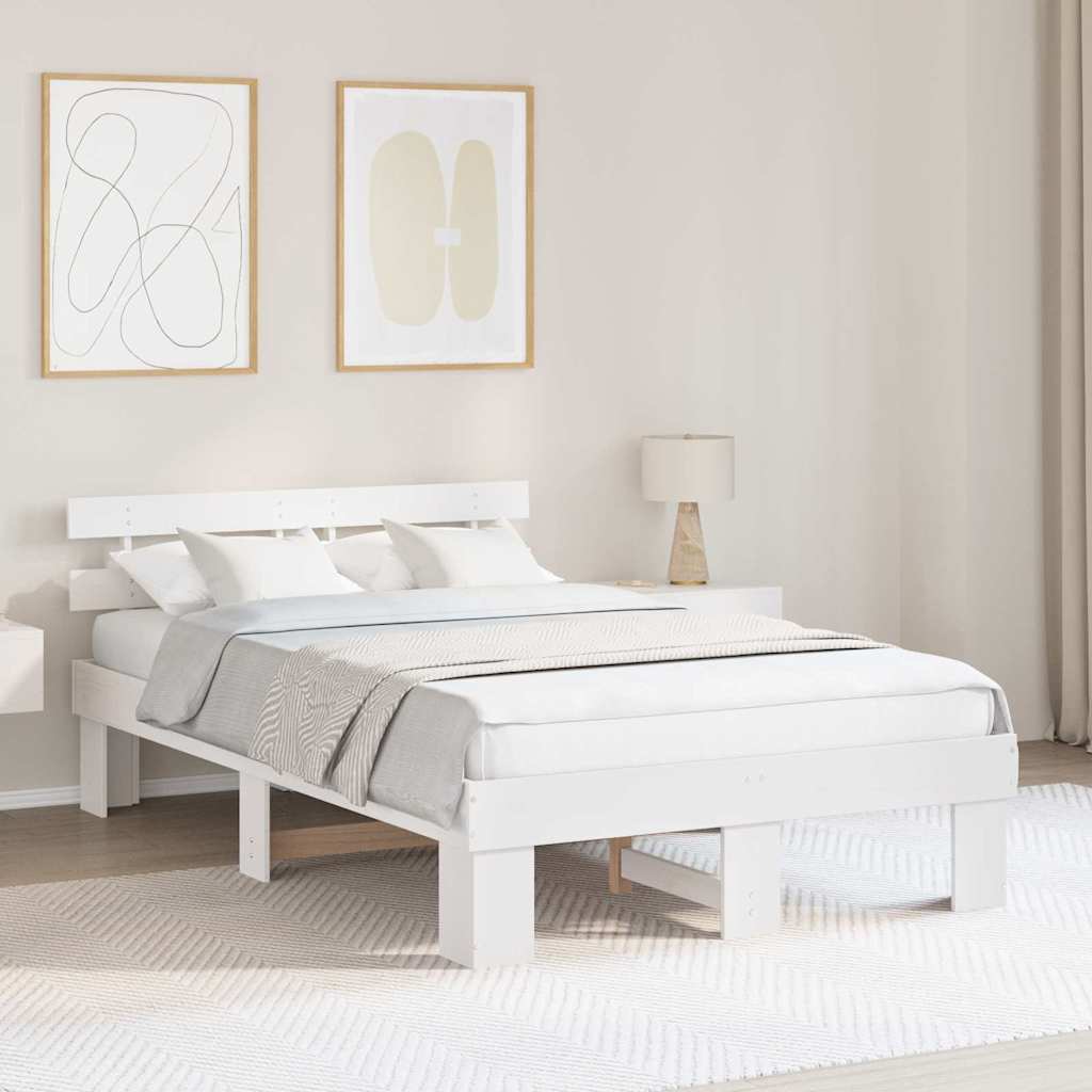 Bed Frame with Headboard White 120 x 200 cm Solid Pine Wood