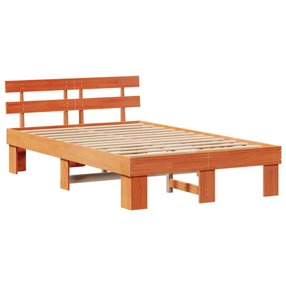 Bed Frame with Headboard Wax Brown 120 x 200 cm Solid Pine Wood
