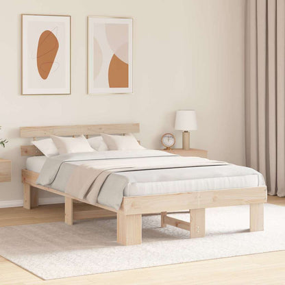Bed Frame with Headboard Natural 140 x 190 cm Solid Pine Wood