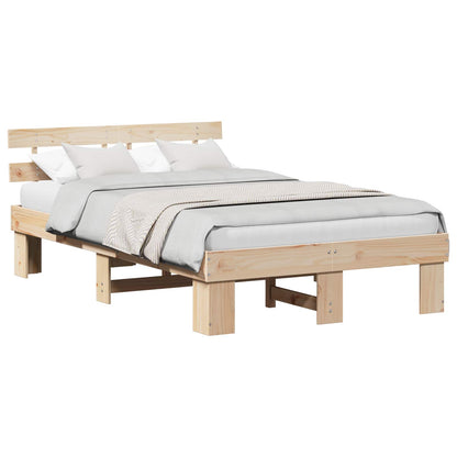 Bed Frame with Headboard Natural 140 x 190 cm Solid Pine Wood