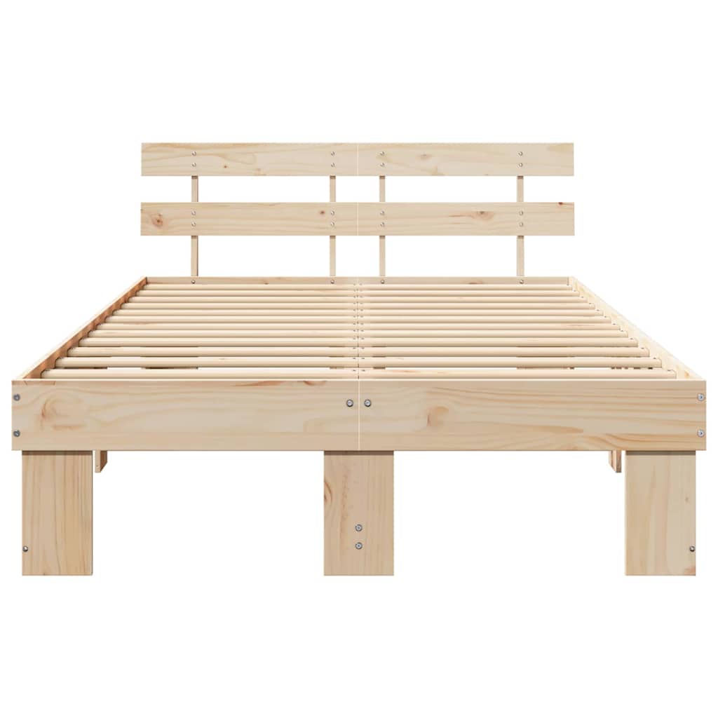 Bed Frame with Headboard Natural 140 x 190 cm Solid Pine Wood
