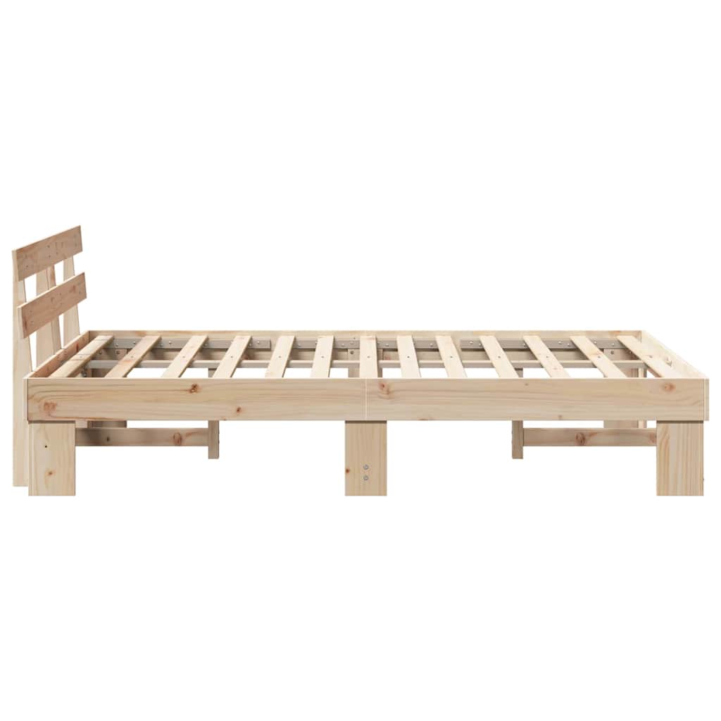 Bed Frame with Headboard Natural 140 x 190 cm Solid Pine Wood