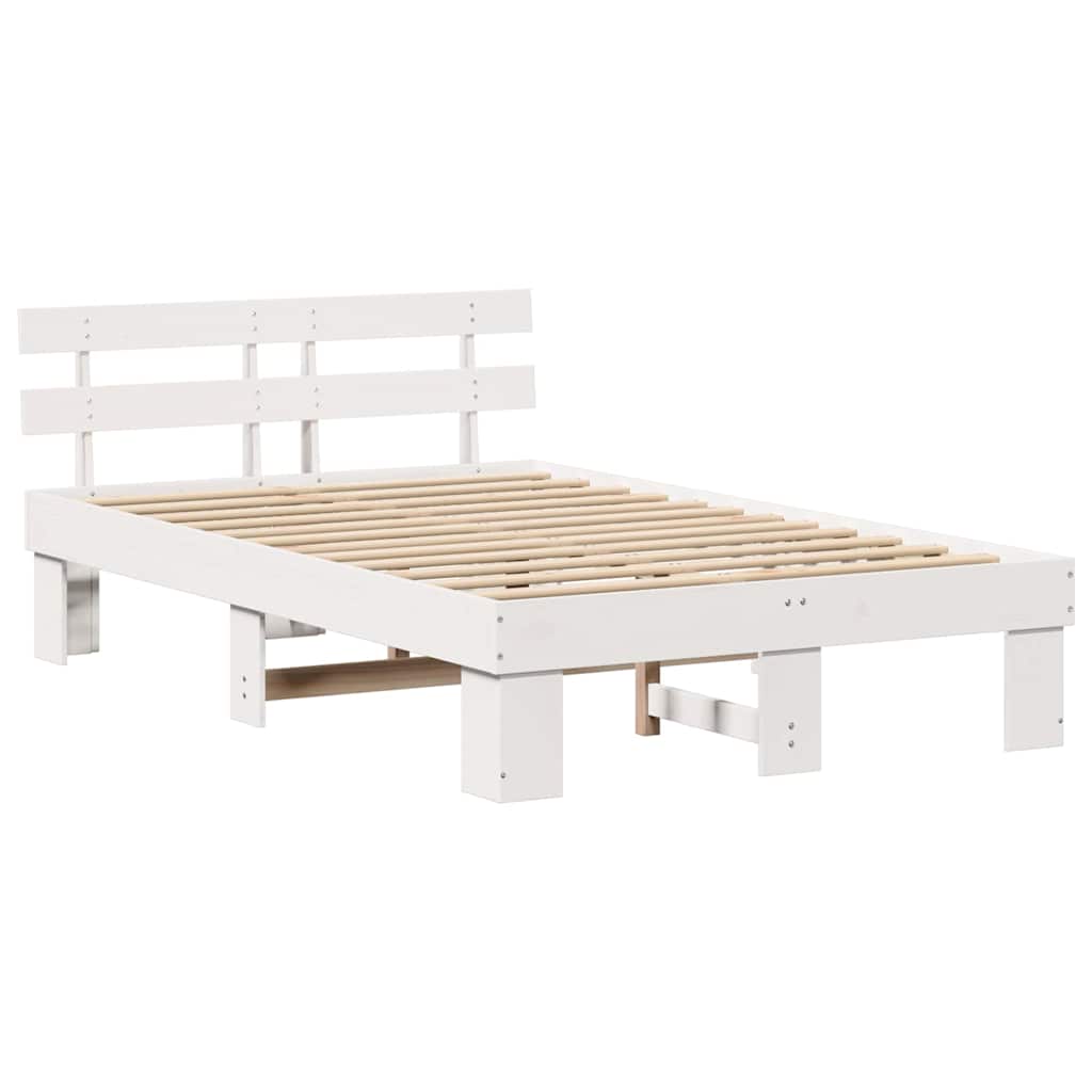 Bed Frame with Headboard White 140 x 190 cm Solid Pine Wood