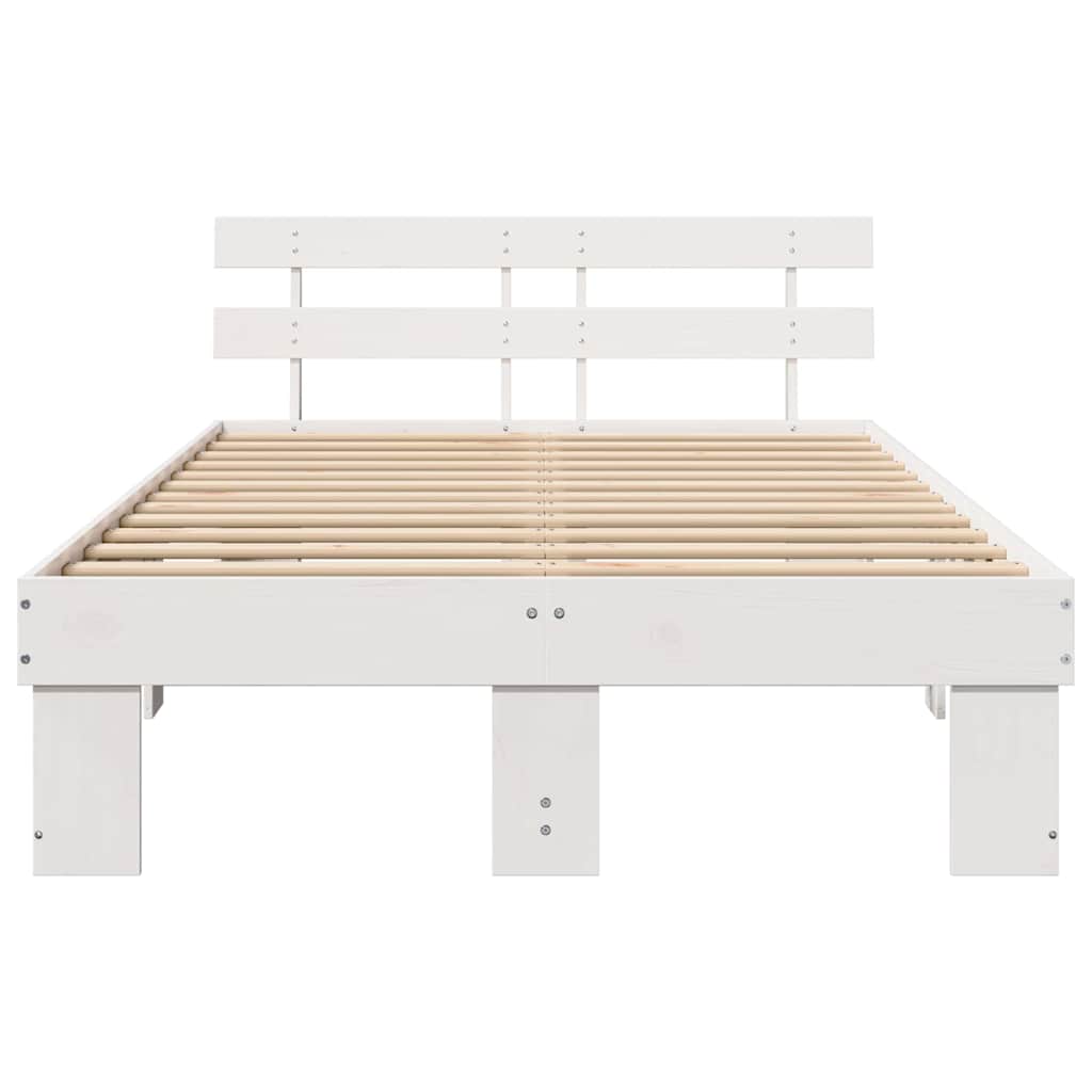 Bed Frame with Headboard White 140 x 190 cm Solid Pine Wood