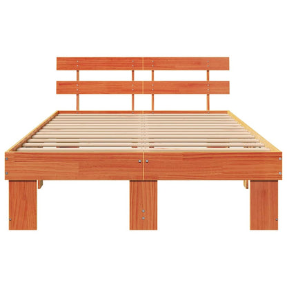 Bed Frame with Headboard Wax Brown 140 x 190 cm Solid Pine Wood