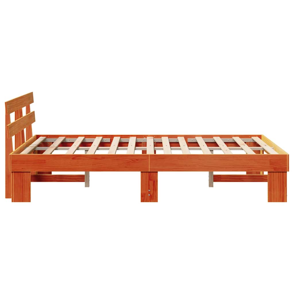 Bed Frame with Headboard Wax Brown 140 x 190 cm Solid Pine Wood