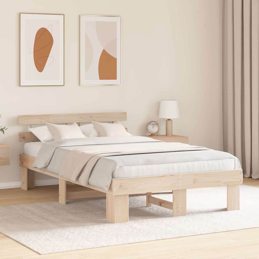 Bed Frame with Headboard Natural 135 x 190 cm Solid Pine Wood