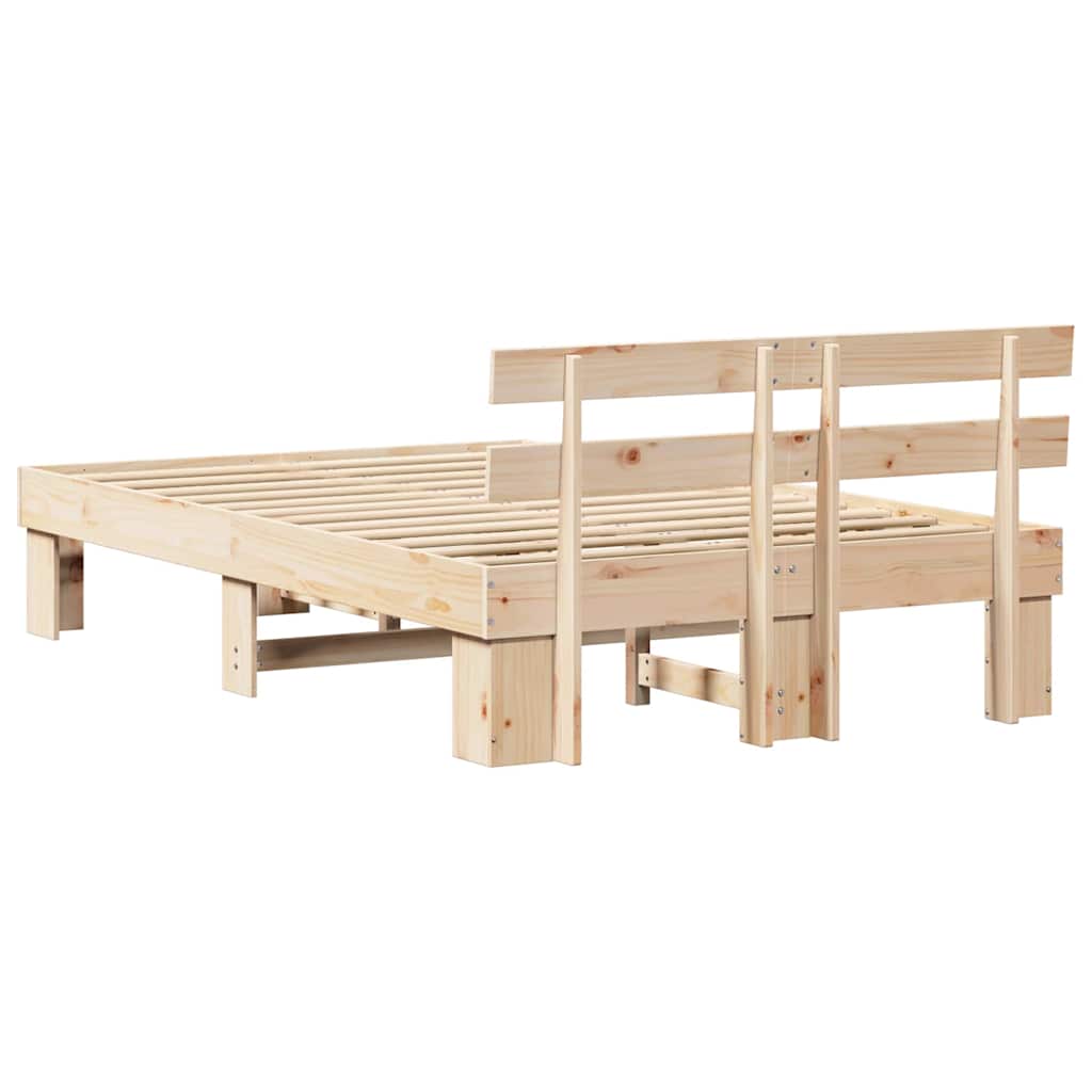 Bed Frame with Headboard Natural 135 x 190 cm Solid Pine Wood