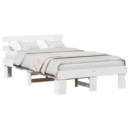Bed Frame with Headboard White 135 x 190 cm Solid Pine Wood