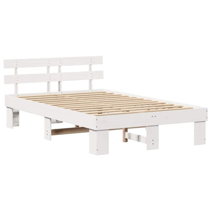 Bed Frame with Headboard White 135 x 190 cm Solid Pine Wood