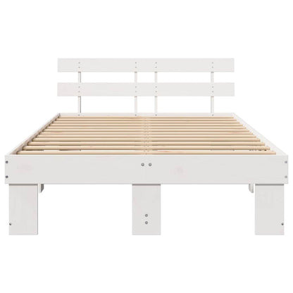 Bed Frame with Headboard White 135 x 190 cm Solid Pine Wood
