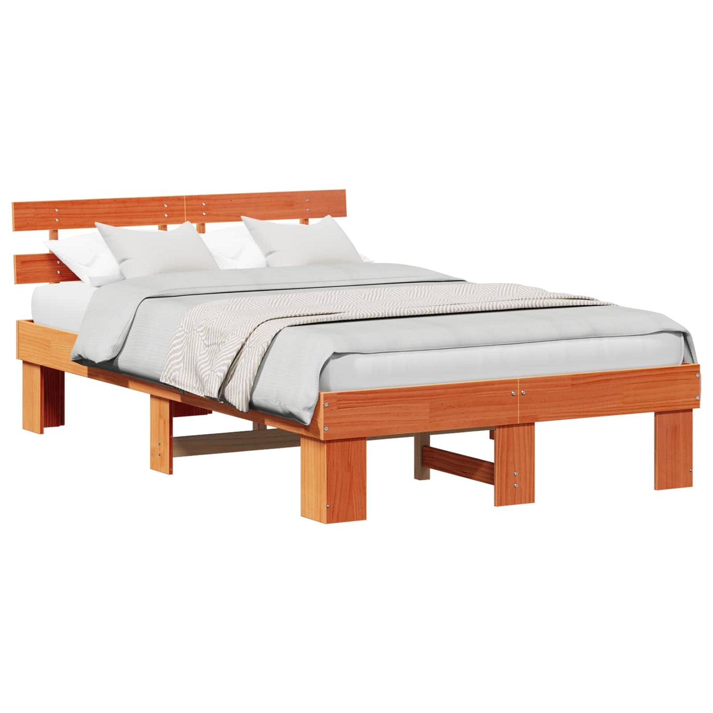 Bed Frame with Headboard Wax Brown 135 x 190 cm Solid Pine Wood