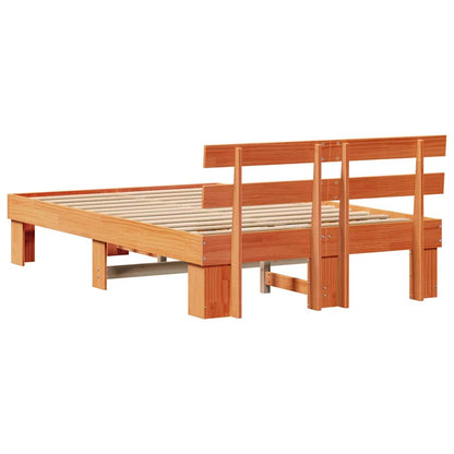 Bed Frame with Headboard Wax Brown 135 x 190 cm Solid Pine Wood