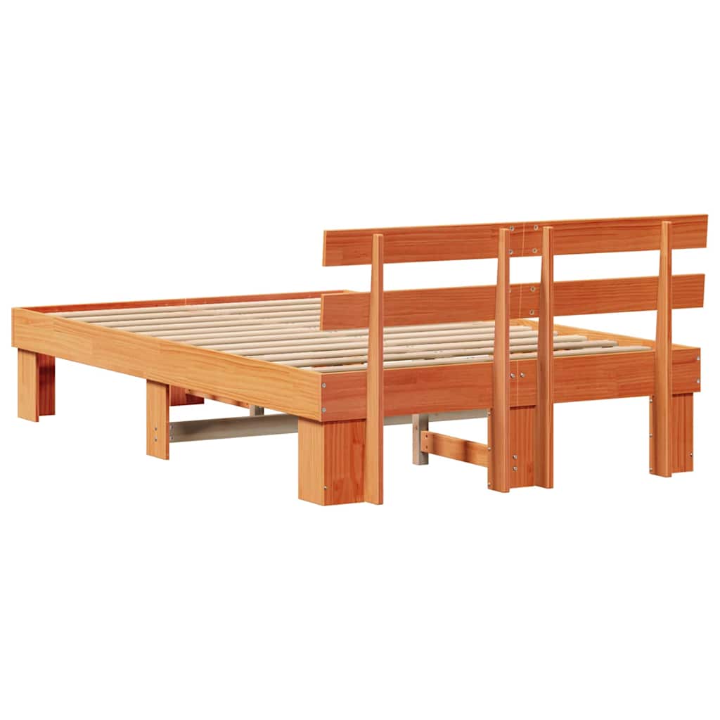 Bed Frame with Headboard Wax Brown 120 x 190 cm Solid Pine Wood