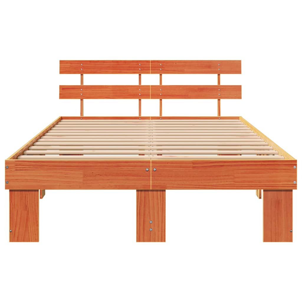 Bed Frame with Headboard Wax Brown 120 x 190 cm Solid Pine Wood