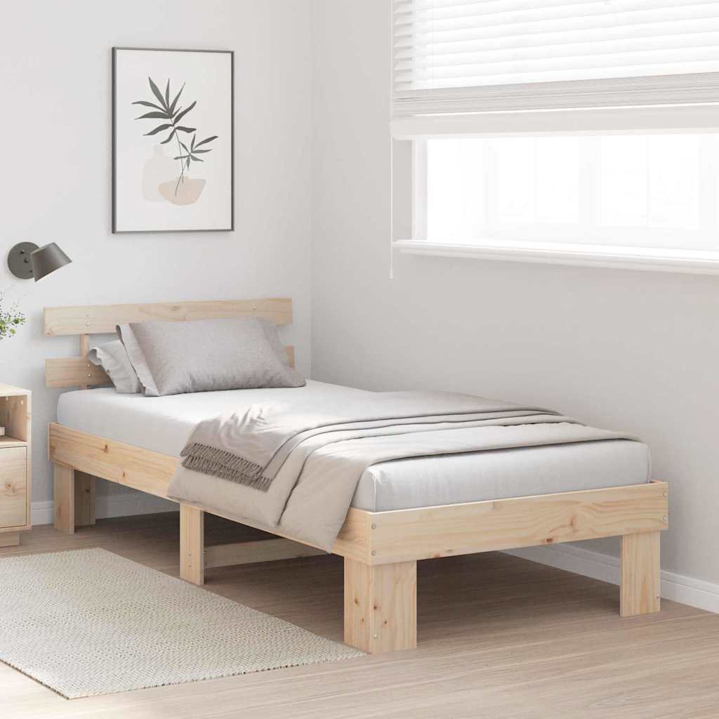 Bed Frame with Headboard Natural 100 x 200 cm Solid Pine Wood