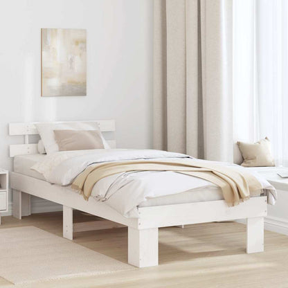 Bed Frame with Headboard White 100 x 200 cm Solid Pine Wood