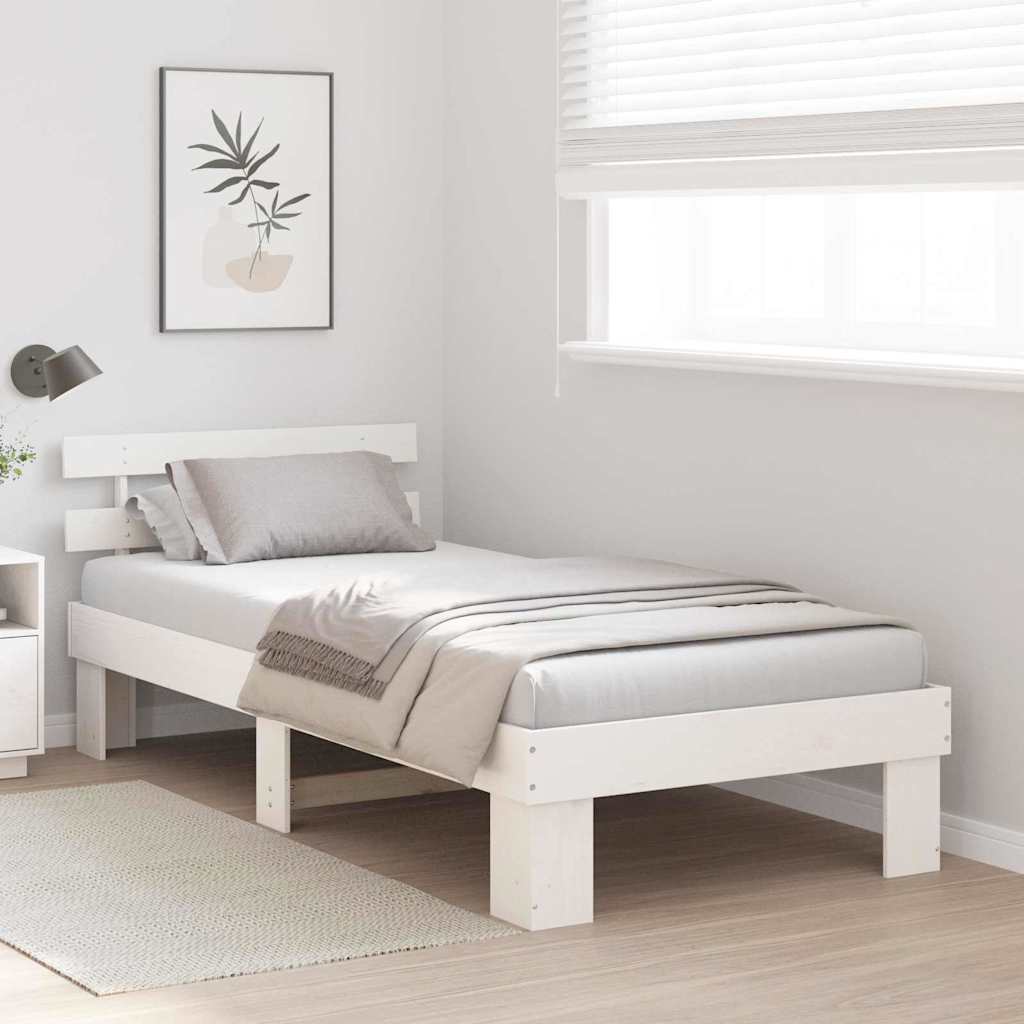 Bed Frame with Headboard White 100 x 200 cm Solid Pine Wood