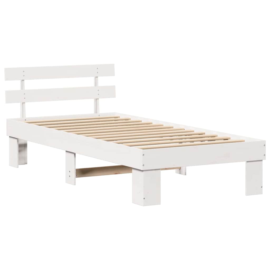 Bed Frame with Headboard White 100 x 200 cm Solid Pine Wood