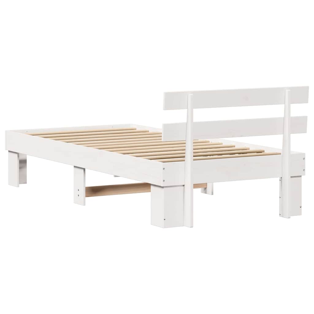 Bed Frame with Headboard White 100 x 200 cm Solid Pine Wood