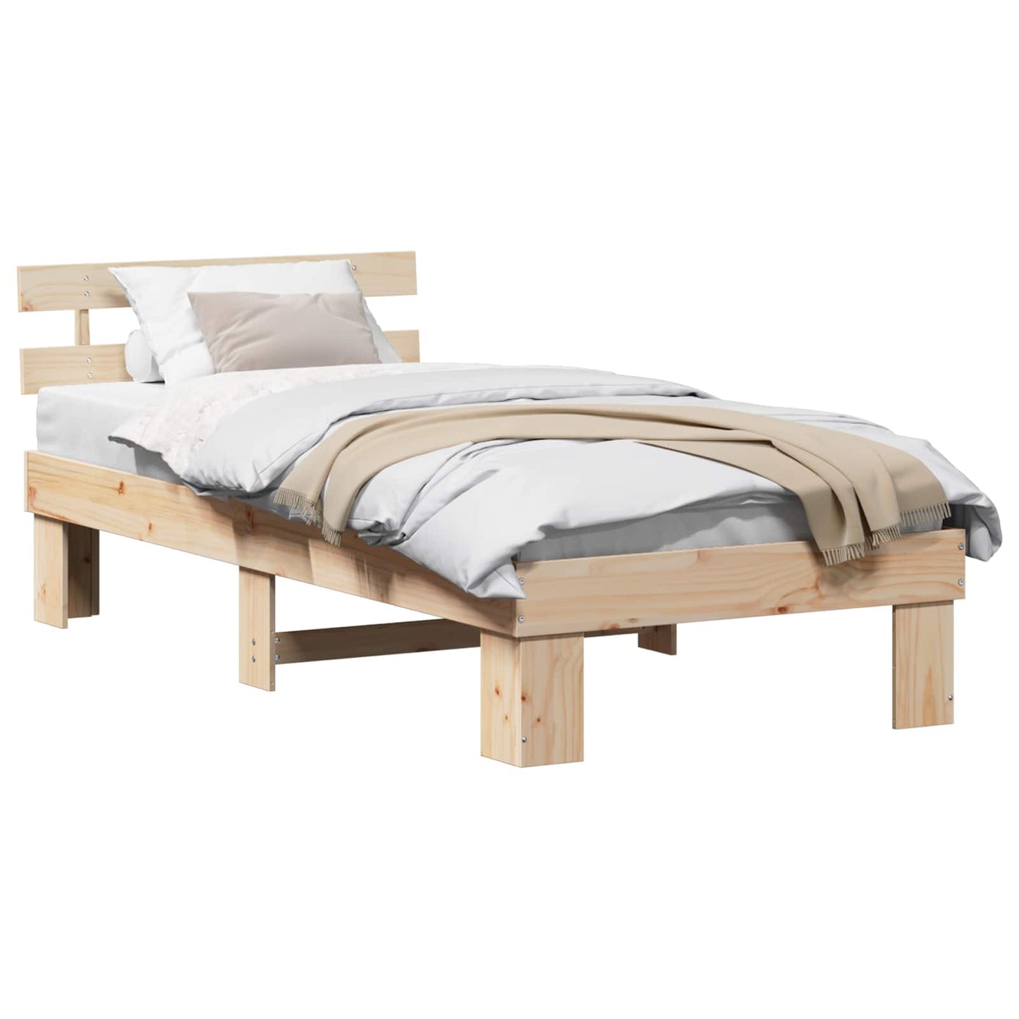 Bed Frame with Headboard Natural 80 x 200 cm Solid Pine Wood