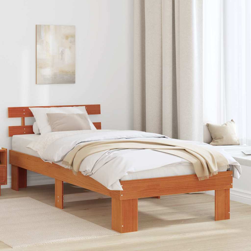 Bed Frame with Headboard Wax Brown 90 x 190 cm Solid Pine Wood