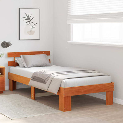 Bed Frame with Headboard Wax Brown 90 x 190 cm Solid Pine Wood